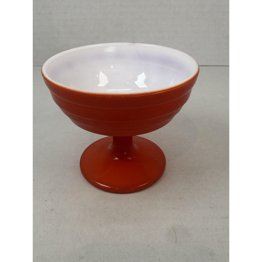 Hazel Atlas Moderntone Platonite Orange Sherbet Ice Cream Bowl Mid Century Glass